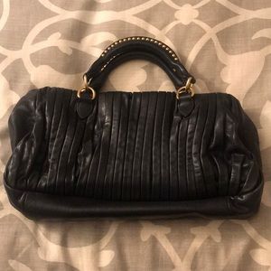 Miu Miu Plisse Black Leather Tote